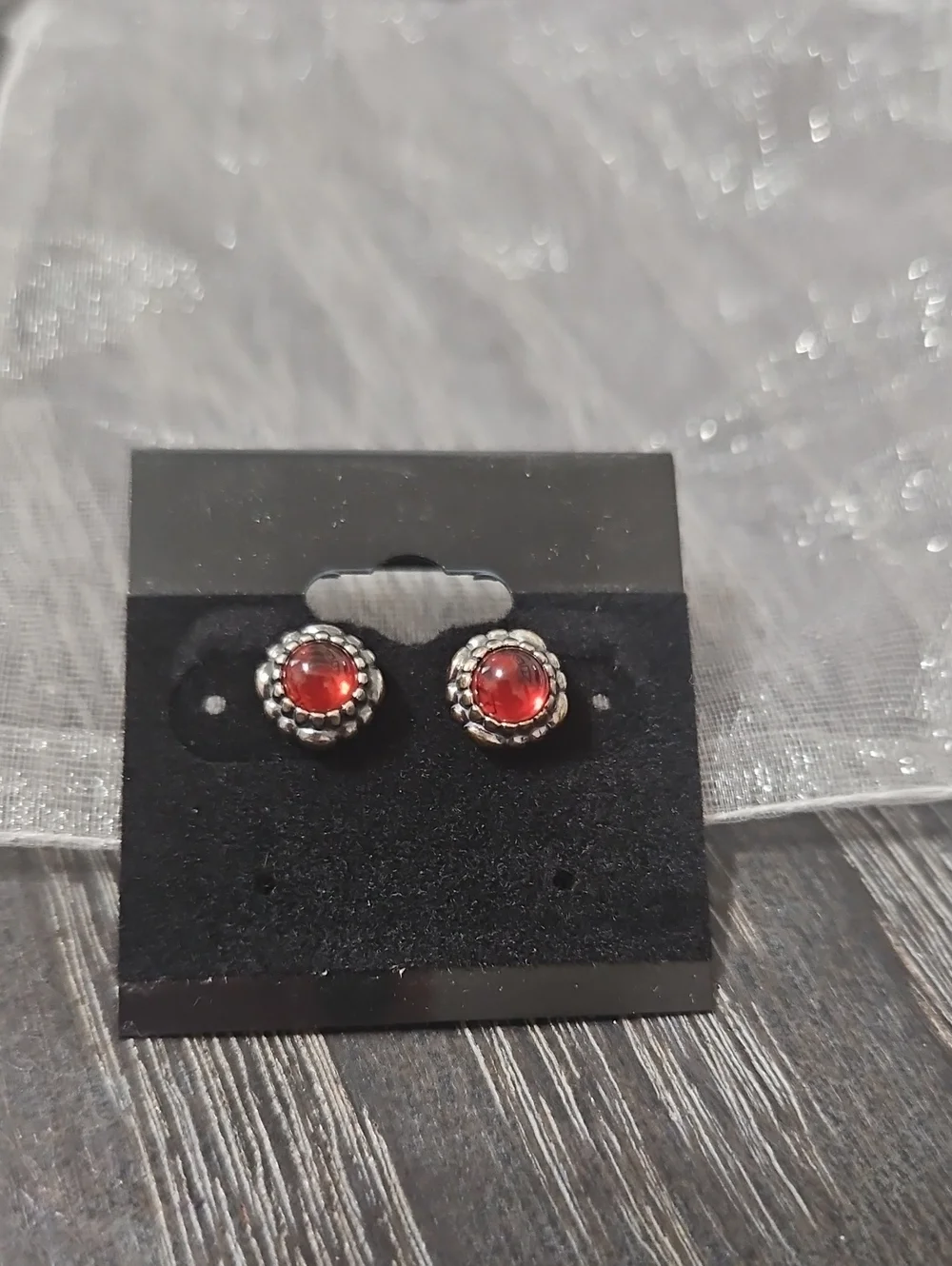 Pandora Sterling Garnet Stud Earrings